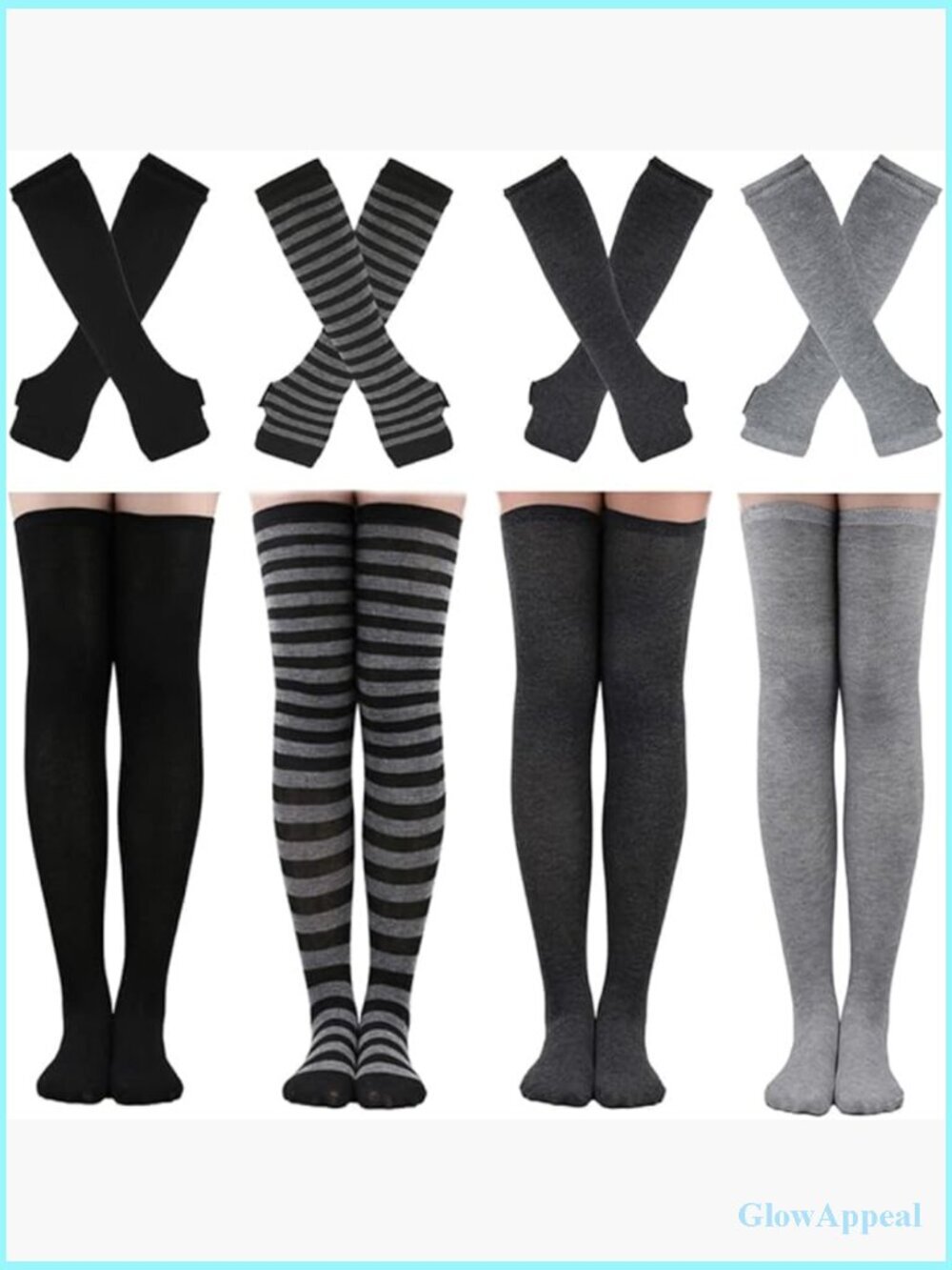 Striped Knee High Socks & Arm Warmers Set Fingerless Gloves Halloween